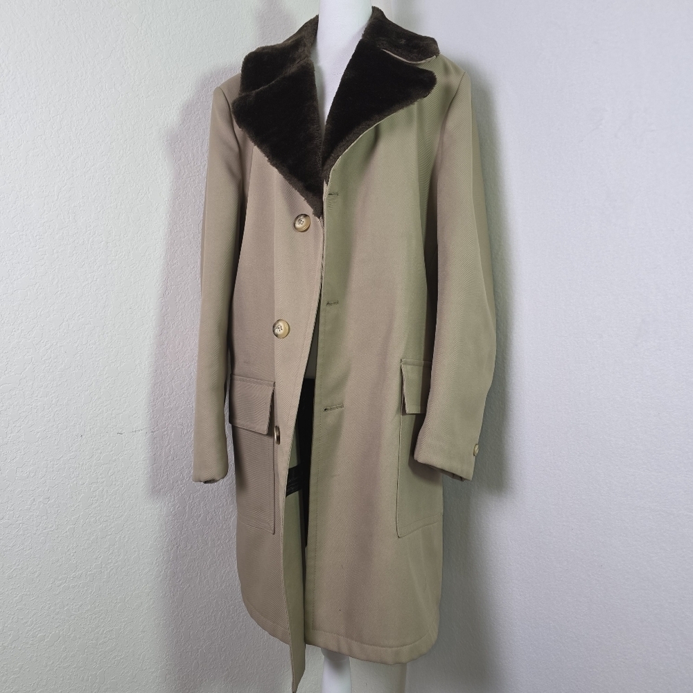 Vintage Sears Men’s Store Coat | Wool Camel Overcoat 44 Faux Fur Collar